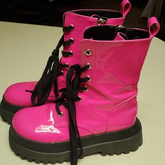 Dolls Kill Shoes - Shiny Pink Combat Boots